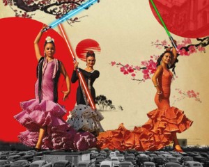 retro collage arte, collage art designs pop art style flamenco pop art girls